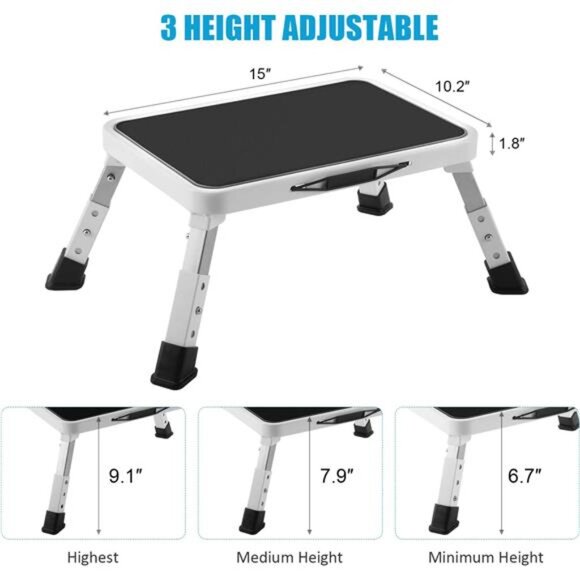 Folding Step Stool, Height-Adjustable Step Stool with Non-Slip Platform - Picture 2 of 8